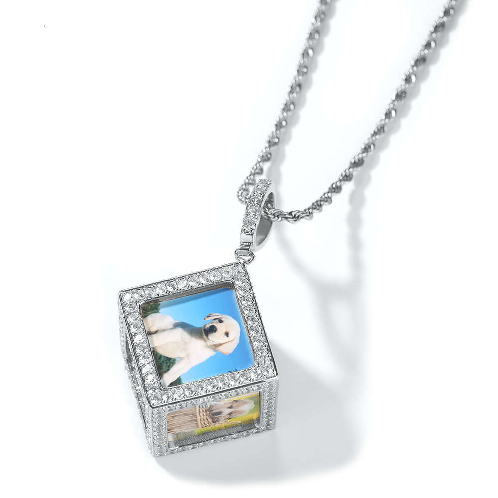 Top Quality Hip Hop Custom Photo 3d Cube Frame Pendant Necklace Fashion Creative Shiny Cubic Zirconia Diy Personalized Couple Charm Jewelry Bling Jewe