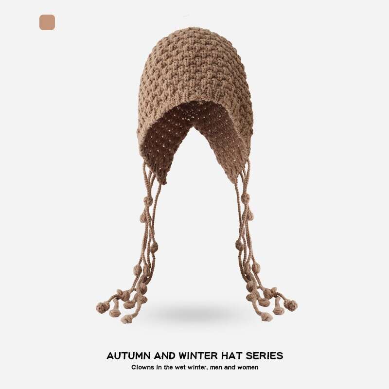 autumn winter warm woolen hat hand woven hollow toe cap womens ethnic and stylish su ear protection sleeve knitted hat
