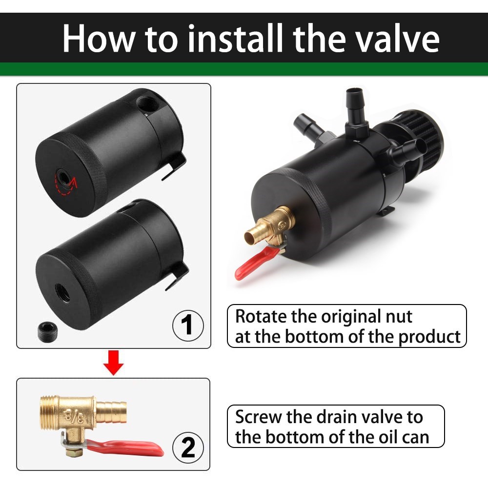 2-Port Catch Can Tank Separator With Breathing And Oil Drain Vae Filter Universal Aluminum Black
