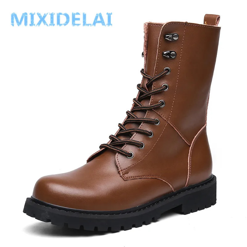 Large Size Motorcycle Boots Men Winter Shoes Warm Waterproof Men Leather Boots Footwear Cowboy Tactical Boots Men Casual Shoes 241112