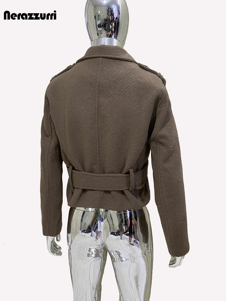 Mauroicardi Autumn Elegant Warm Short Woolen Jacket Men Belt Long Sleeve Single Breasted Clothes 2024 241108