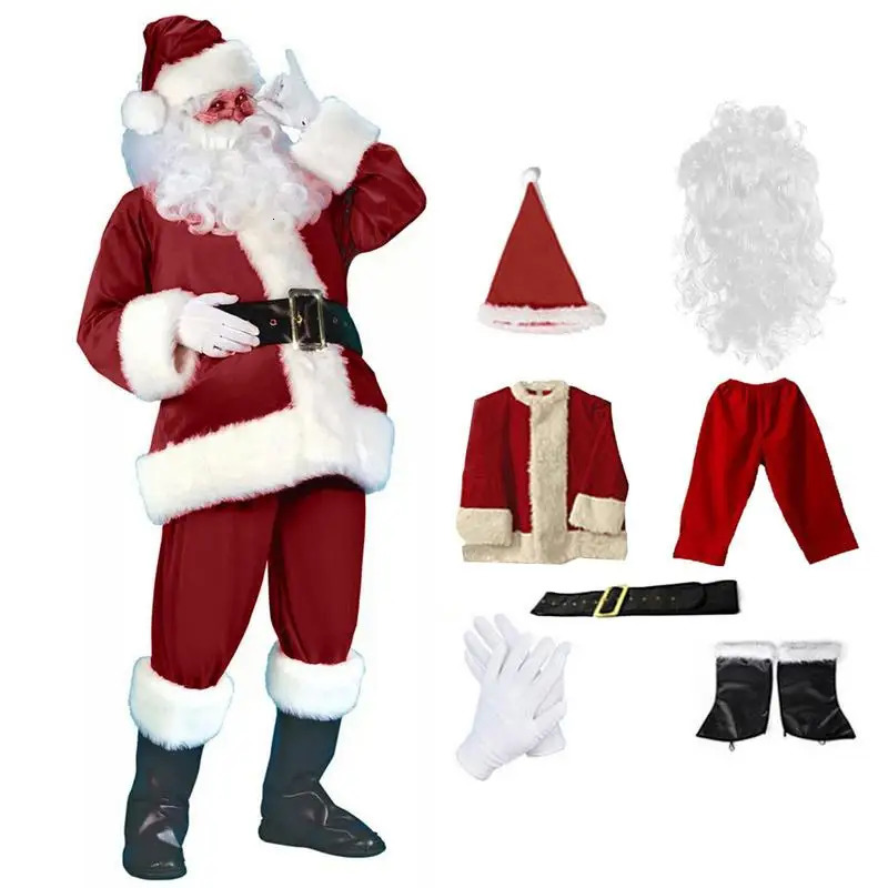 Santa Claus Suit For Adults 7PCS Party Men Family Costume Santa Claus Costume year Adult Christmas Cosplay Costume 241111