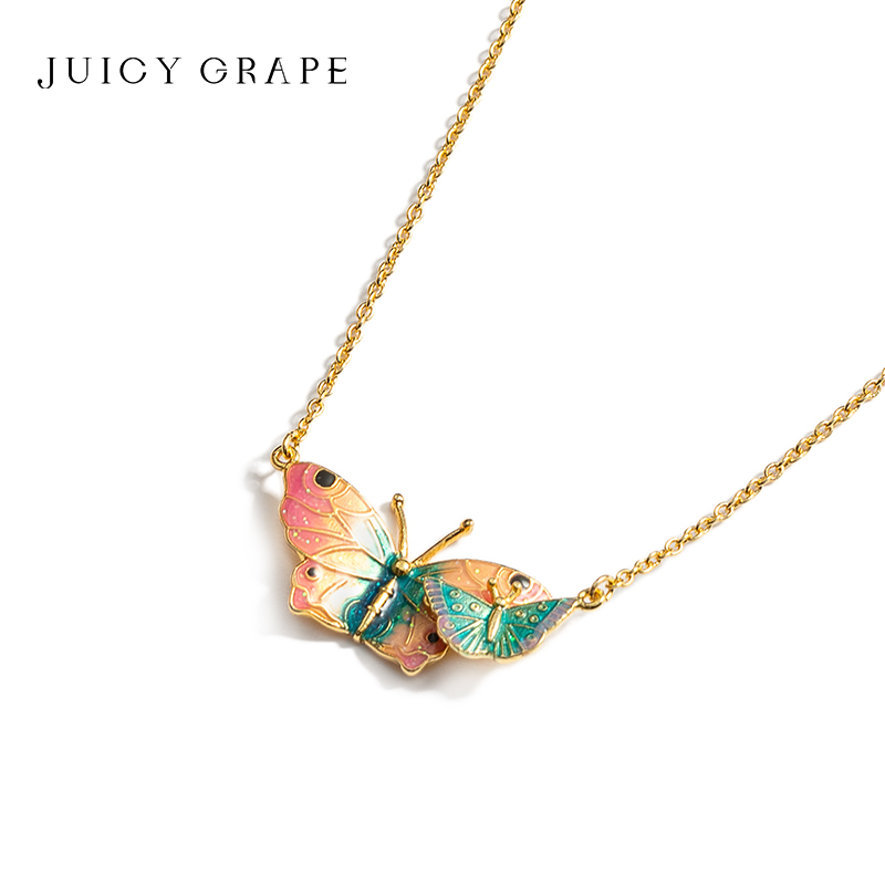 JUICY GRAPE Butterfly Necklace for Women's Exquisite Enamel Collarbone Chain Gold Plated Wedding Party Boutique Jewelry e20c2