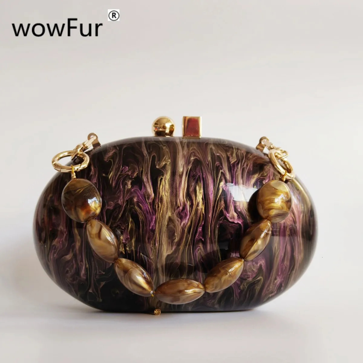 Brown Pearl Basic Handle Box Handbags Casual Party Wedding Bag Travel Mini Acrylic Clutch Bag Ladies Purses 241112