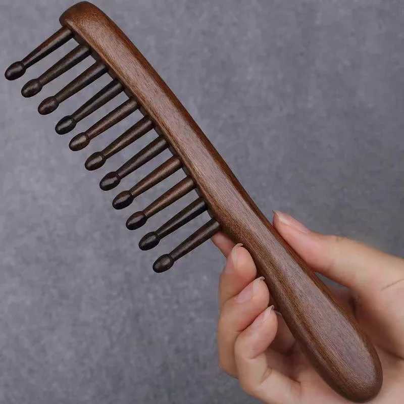 Pc natural wood comb meridian massage anti-static wide tooth comb suitable for women with straight curly hair W241112