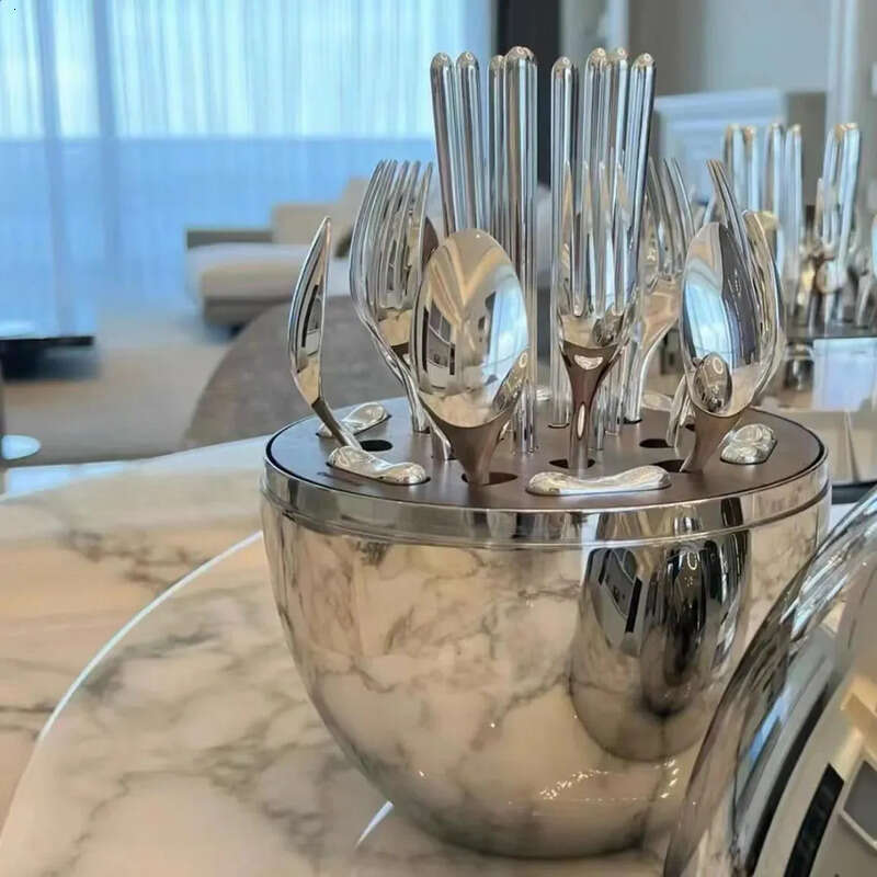 Gold Storage Egg Sier Table Set Of 24 Stainless Steel Knife Fork Spoon And 240826 0826