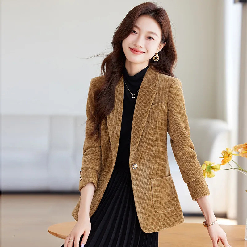 Spring Autumn Suit Coat Women Fashion Slim Gold velvet Longsleeved Jacket Female Commuting Business Casual Blazer coat 241112
