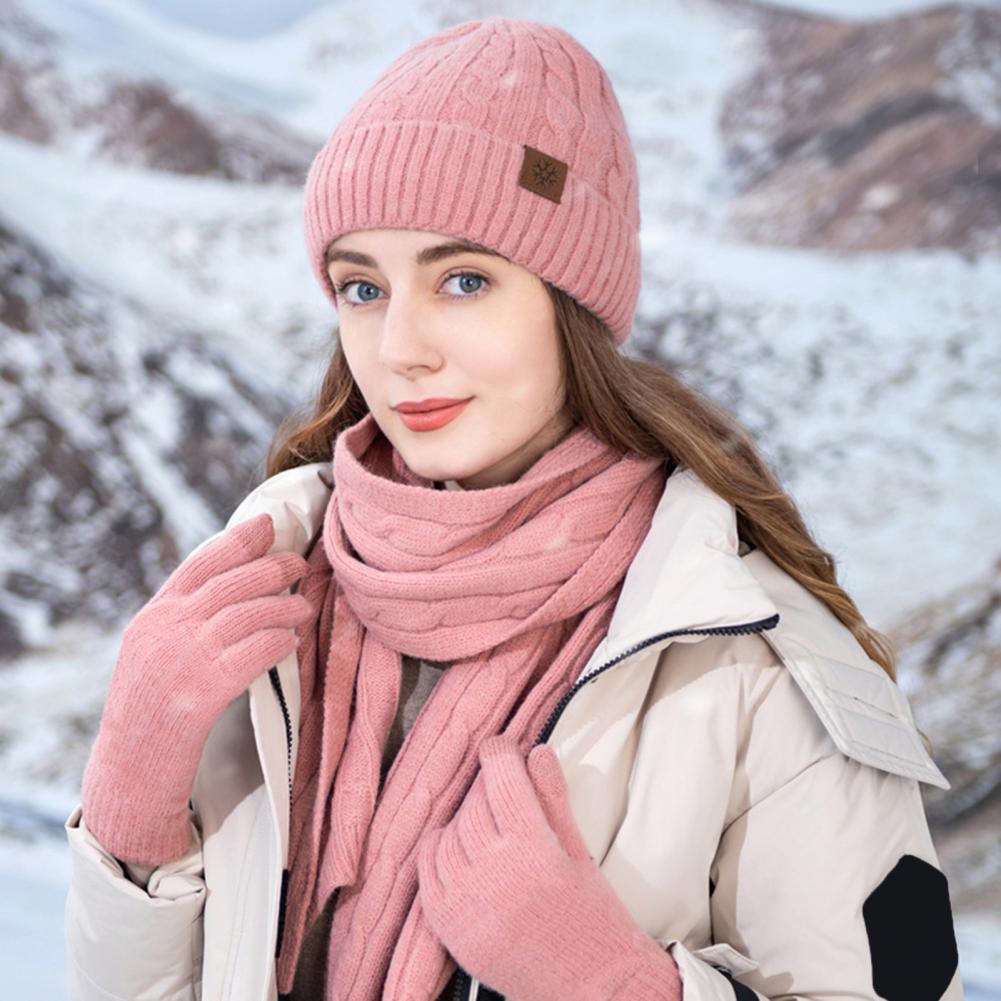 Hat Touch Scarf Gloves Set Screen Gloves 3-piece Winter Accessories Set for Unisex Thick Warm Hat Scarf Gloves for Outdoor smile