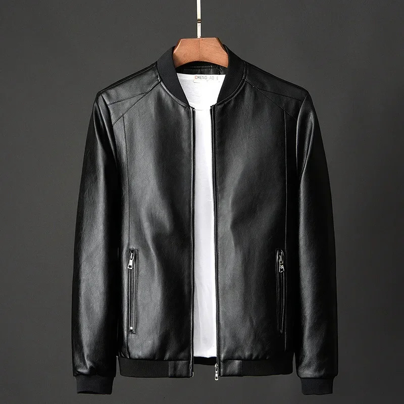 2024 Autumn Men Black Biker PU Leather Coat Korean Fashion Pu Jacket Trend Casual Fit Slim Baseball Clothes 8Xl 241108