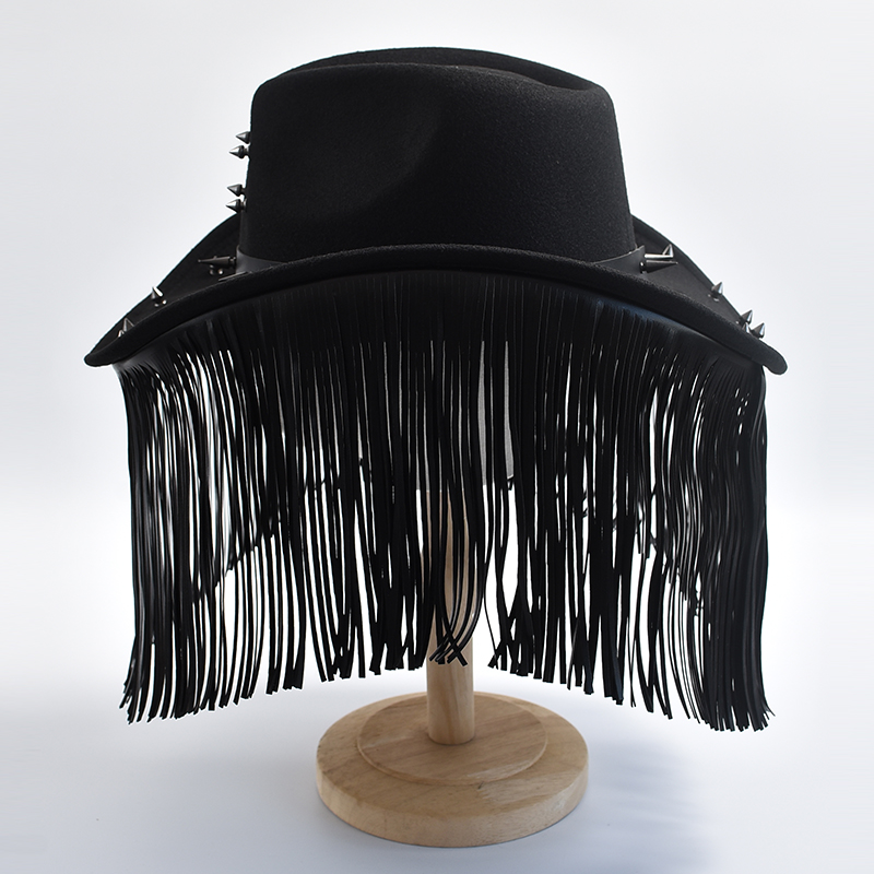 New Handmade Cowboy Hat for Men Women Punk Style Wide Brim Tassel Felt Jazz Hats Cowgirl Festivals Cosplay Party Accessory