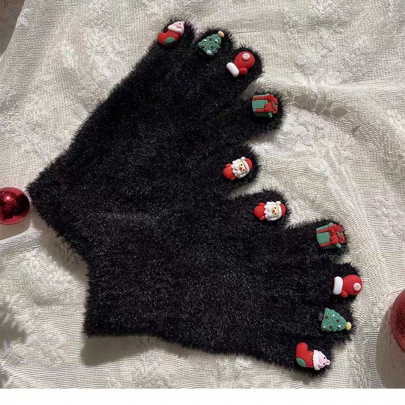Costume Accessories Knitted Warmth Christmas Gift Full Finger Plush Couple Santa Claus Finger Gloves