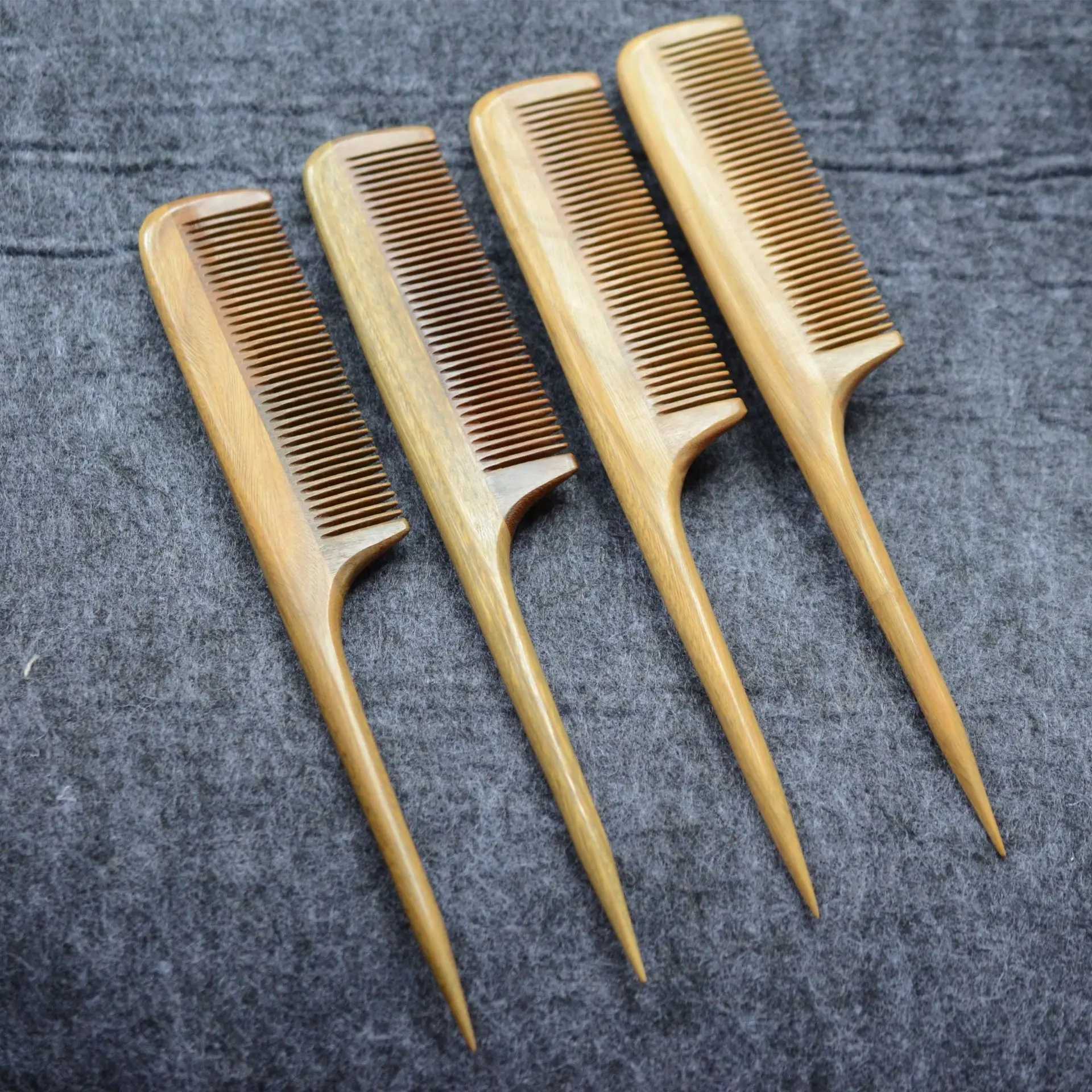 Natural green sandalwood comb 2cm fine teeth thick pointed tail comb hair styling comb hair decoration comb W241112