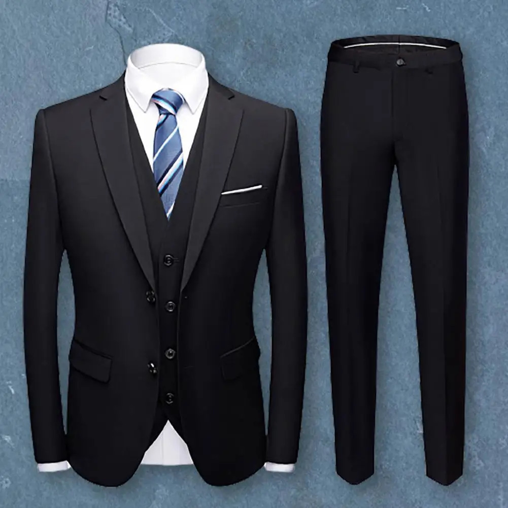Cozy 1 Set Trendy Pure Color Buttons Blazer Pants Male Formal Suit Lapel for Wedding 240412