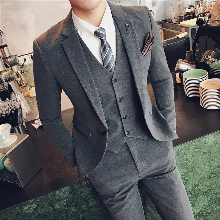 Men Boutique Three Piece Suit Set Jacket Pants Vest Male Business One Button Blazers Coat Waistcoat Trousers Large Size M6XL 240412