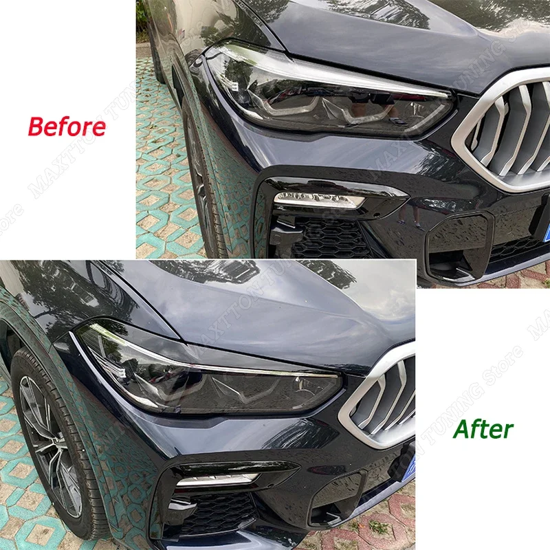 For X5 G05 X6 G06 30i 30d 35i 35d M50i M50d 2018-2023+ Car Headlights Eyebrow Eyelids Cover Gloss Black Body Kit Tuning ABS