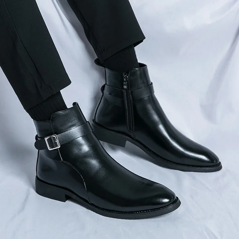 All-match Men Ankle Boots Soft Leather Side Zipper Business Shoe Smart Formal Dress Shoes Walk Botas Slip on Man Chelsea Boots 241112