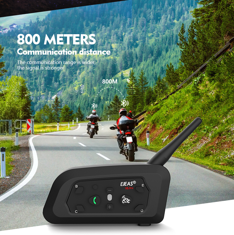 EJEAS 1/2Pcs Type C V6 Pro Moto Intercom Bluetooth Helmet Headset Motorcycle Interphone Walkie Talkie for 6 Riders