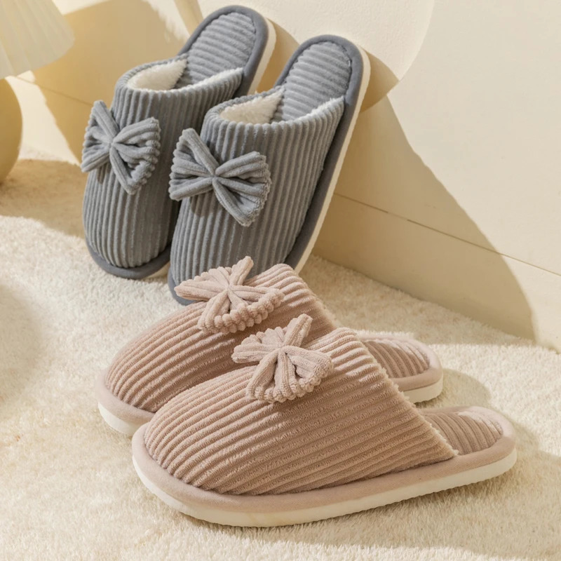 Fashion Womens Bow Slippers FallWinter Indoor Bedroom Floor Lightweight and Comfortable Soft Warm Slippers for Home 241112