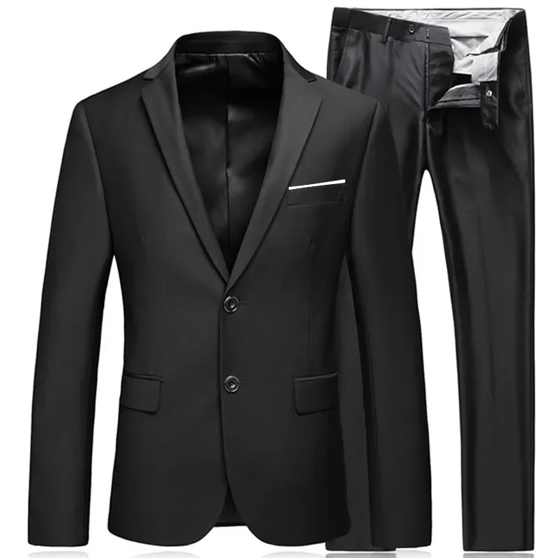 Mens Business Fashion High Quality Gentleman Black 2 Piece Suit Set Blazers Coat Jacket Pants Classic Trousers 240412