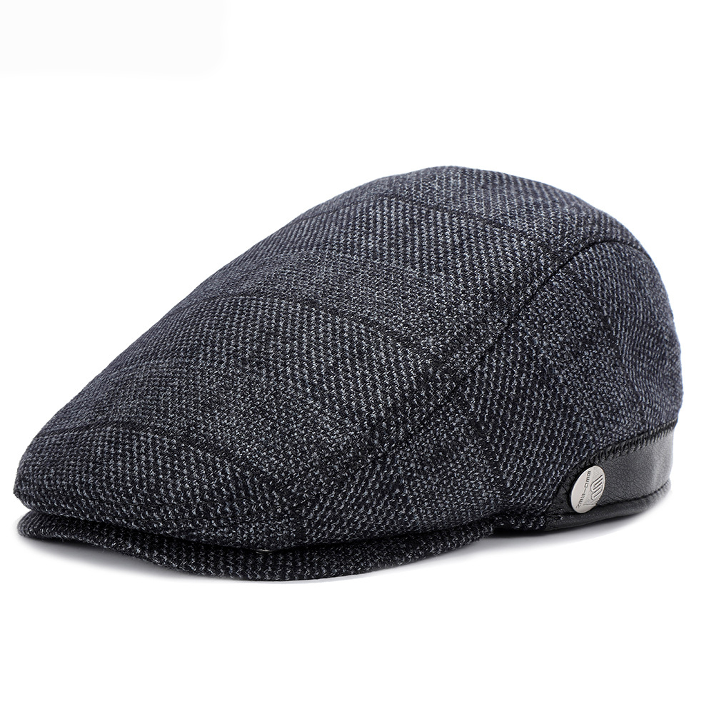 Hat Autumn Winter Men Wool Tweed Beret Solid Colour Caps Short Brim Herringbone Pattern Adjustable Forward Cap Free Shipping