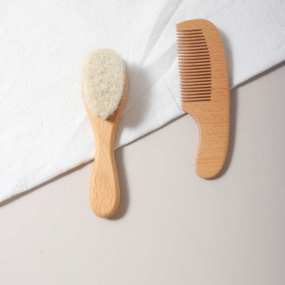 2 pieces of baby care brush beech wood comb newborn massage comb baby shower gift set natural baby brush W241112