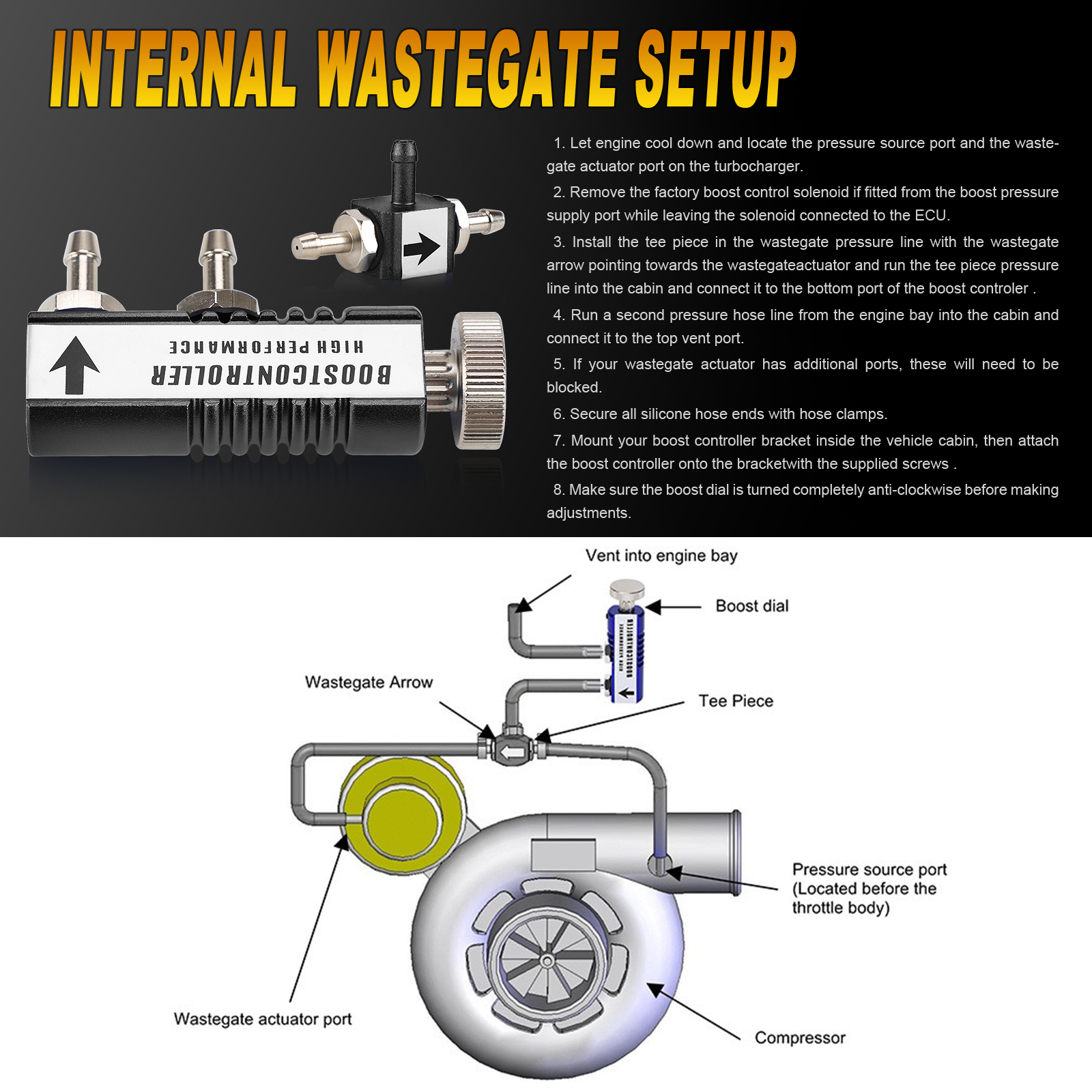 New 60mm Gauge -1-2 Bar Car Len With Adjustable Auto Turbo Boost Controller Kit 1-30 PSI