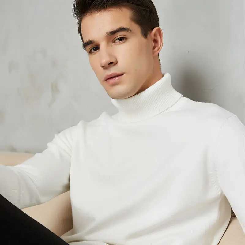 8-color white turtle neck sweater mens 2023 autumn and winter new item thick slim fit zipper knitted sweater mens brand clothing W2411111