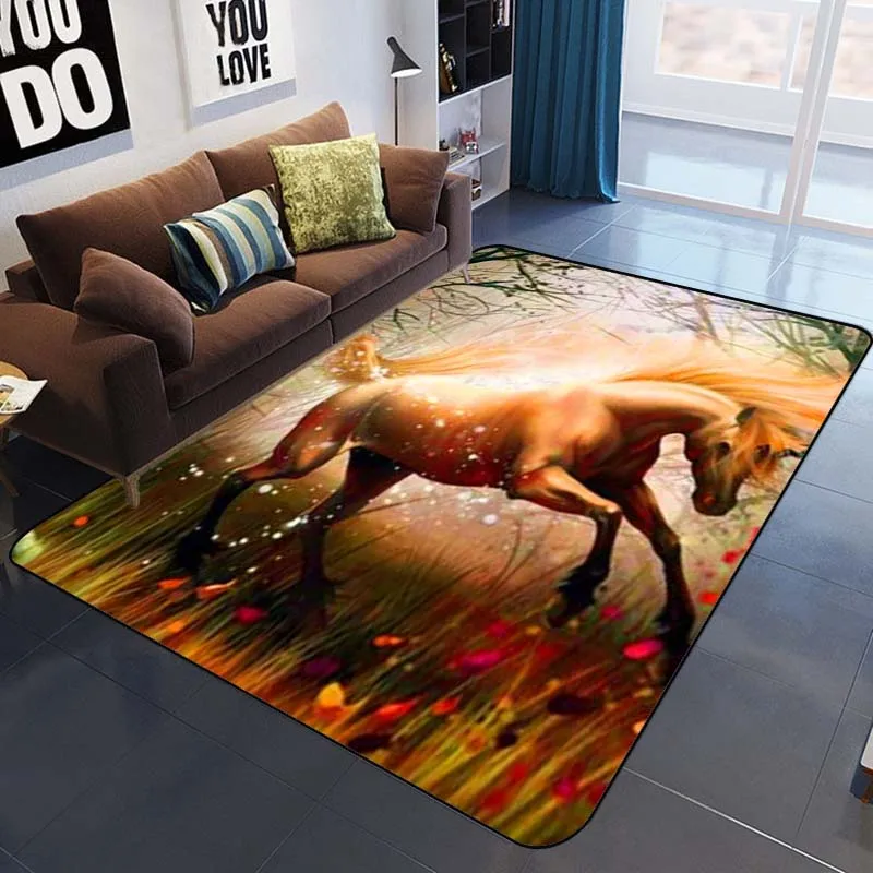 Cute horses strong black horse white horse pattern decorative carpet bedroom living study house pad rug