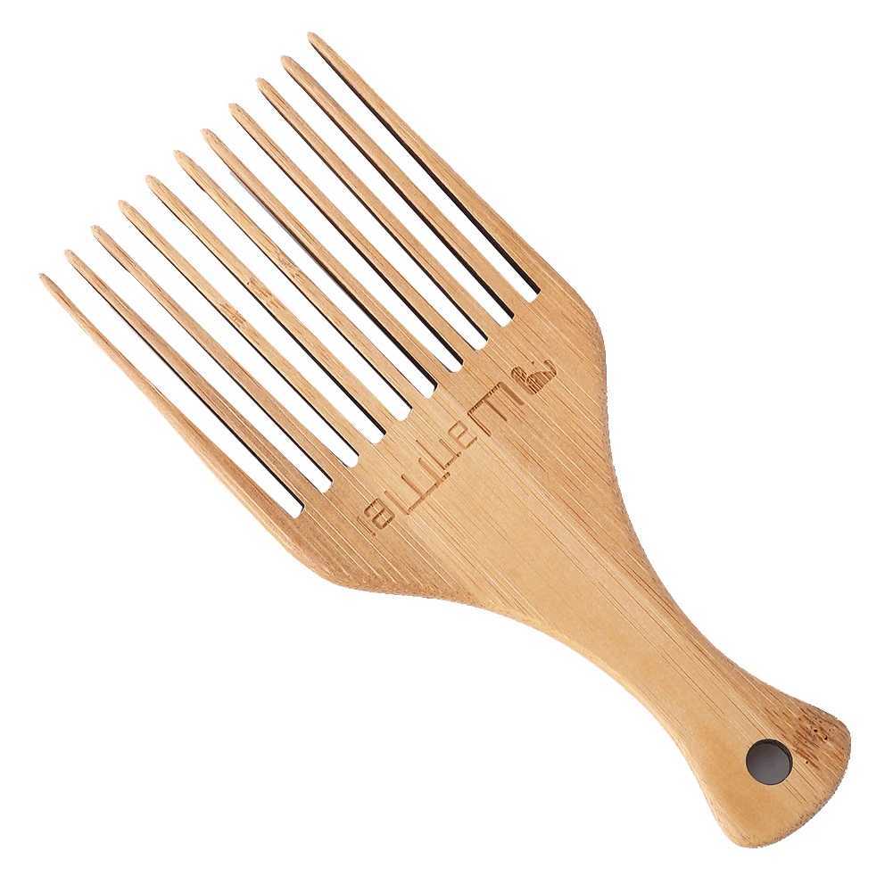 Wooden bamboo African comb wide toothed fork comb professional anti-static hair salon styling comb angle removal wet dry hair brush W241112