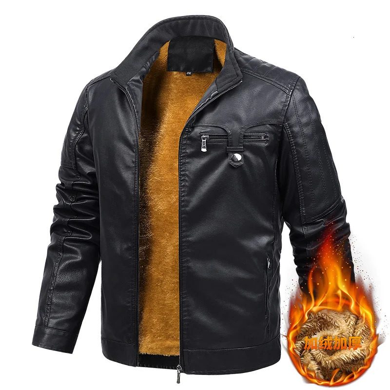 Fleece Leather Jacket Mens Plus Velvet Men Winter Warm Motorcycle Thickened Coat Man fleece Autumn PU Coats 241108