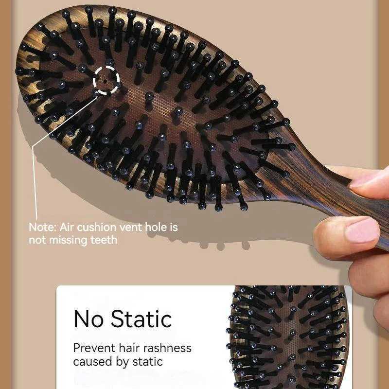 Hair comb natural wood brush anti-static and corner removal brush hair scalp massage comb air cushion styling tool W241112