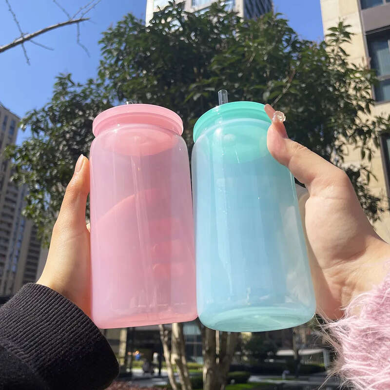 Recyclable Kids Aron 16Oz Plastic Acrylic Shaped Beer Cups Colored Cold Drink Soda Can With Colorful Pp Lids For UV DTF Wraps ,Sold By Case