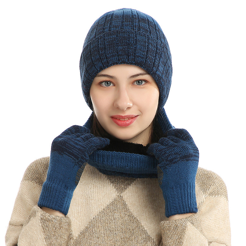 3Pcs Set Beanie Gloves Scarf Set Keep Warm Set Thickened Neck Gaiter Unisex Knitted Hat Muffler Woolen Yarn Winter High Quality 1cbf9