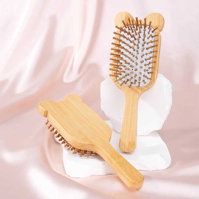 Charming bear shaped solid wood massage comb anti-static bamboo and wooden comb suitable for women - air cushion scalp and meridian relief W241112