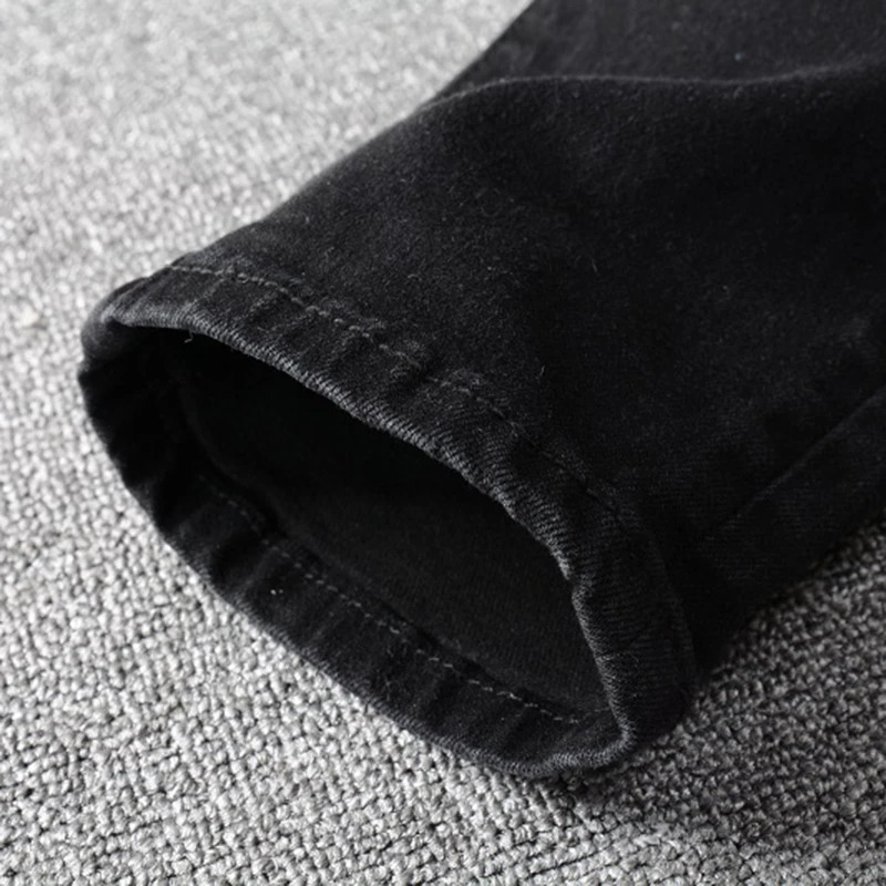 Mens Bandanna Paisley Printed Patchwork Stretch Jeans Streetwear Black Denim Pencil Pants Slim Skinny Ripped Trousers 241112