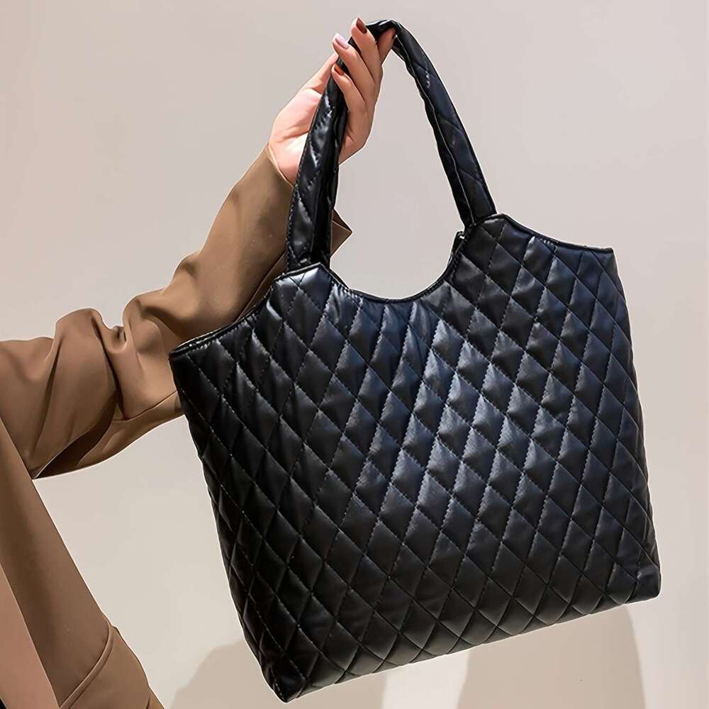 Sense large capacity portable female autumn and winter new 2024 Korean embroider e dia lattice bucket Tote bag