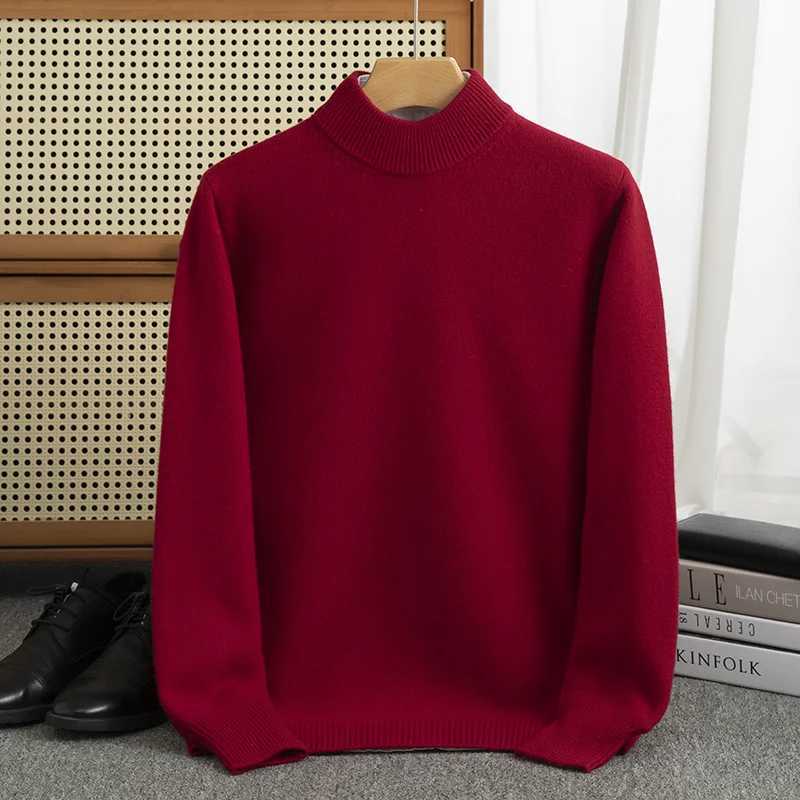 New solid color autumn/winter 00% Merino wool jacquard cashmere sweater mens half ponytail neck jacquard warm bottom knitted shirt W2411111