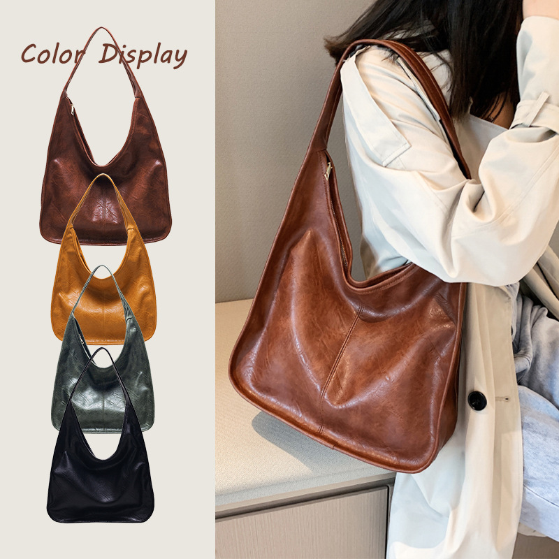 Vintage Simplicity Pure Color Casual Shoulder Hobos Retro Patent Leather Unique Designer Totes for Women High Capacity Bags a1e87