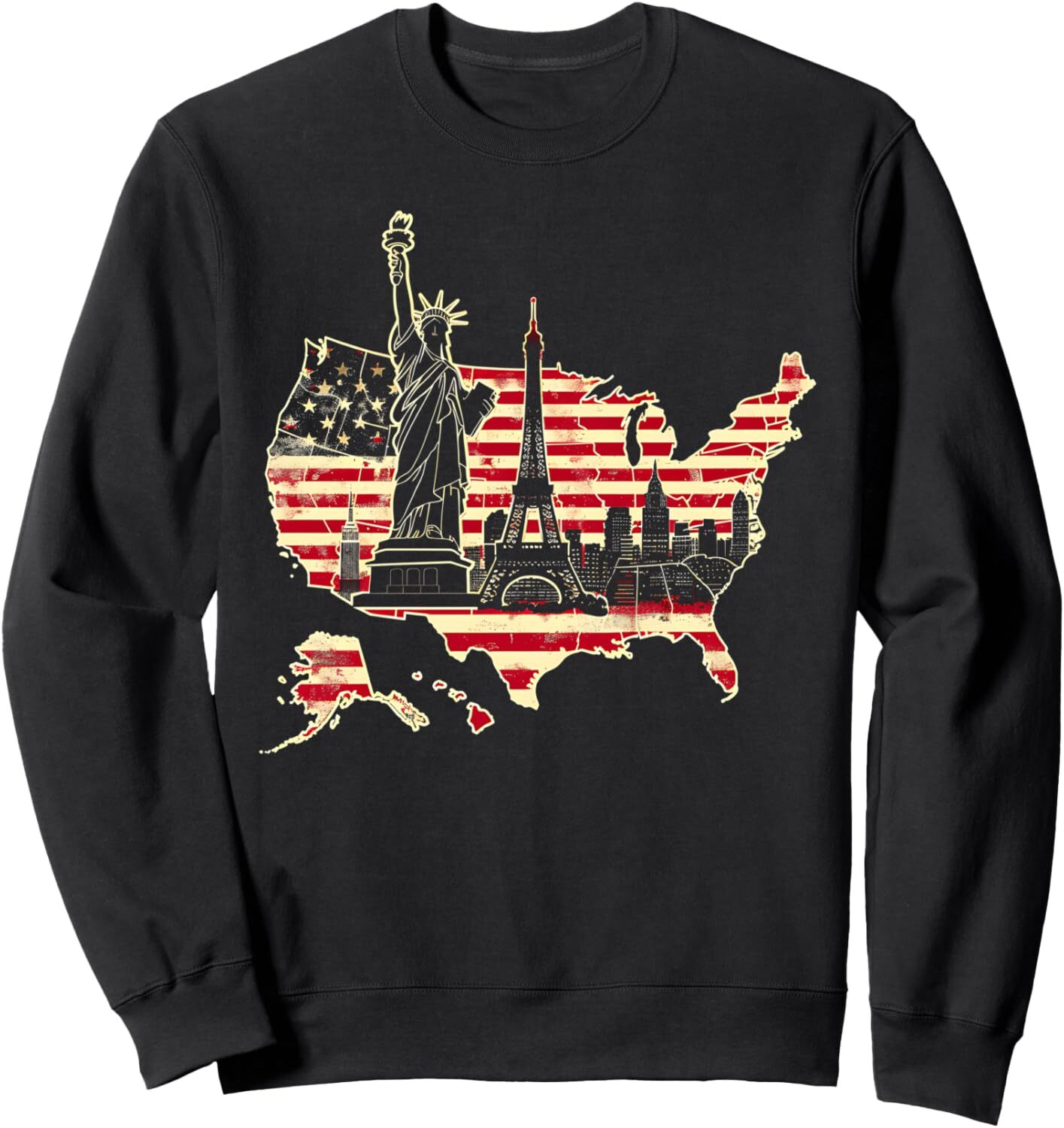 Long Sleeve Shirts for Men sweatshirt USA Map American Flag Landmarks Graphic Tees Sweatshirt T shirt Tee Streetwear Casual tops clothes