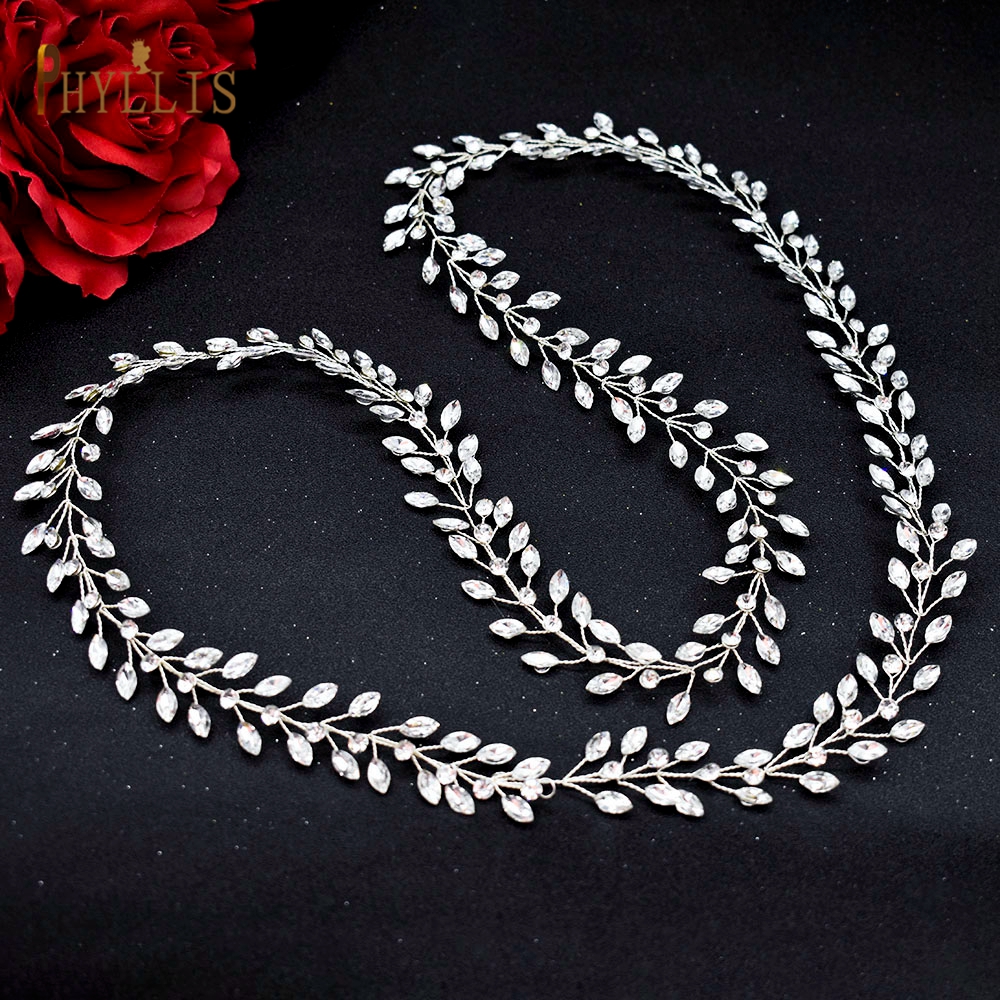 A274 Handmade 1M Bridal Headband Extra Long Wedding Tiaras Bride Hair Accessories Rhinestone Headpiece Crystal Women Hair Vine