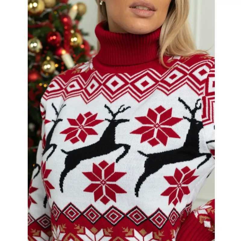 Christmas reindeer turtle neck sweater Christmas knitted long sleeved couple skydiving warm winter sweater W2411111