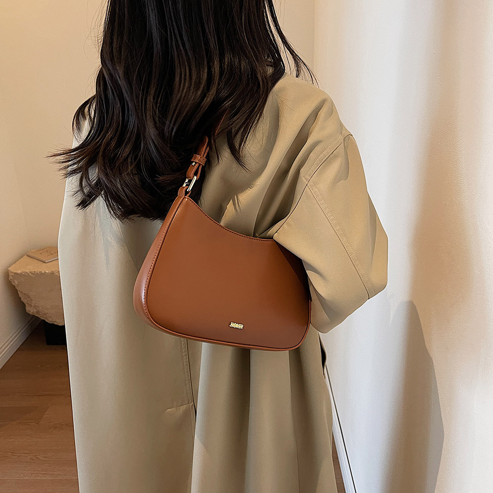 PU Leather Fashion Sling Bag Large Capacity Women Single Shoulder Bag Solid Color Vintage Simple Daily Bags