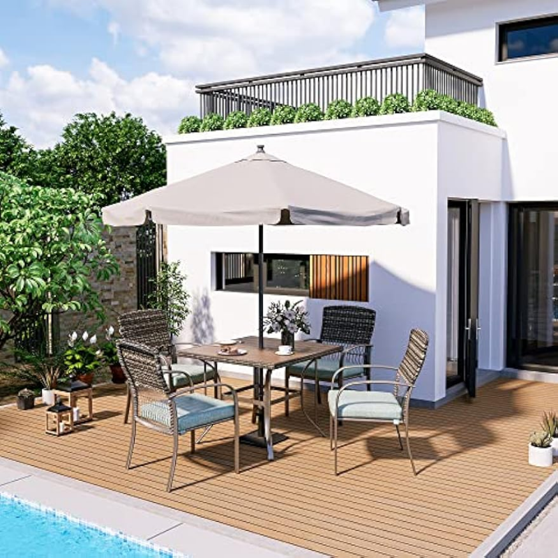 Pamapic Patio 5 Piece, Garden Dining Set, Outdoor Wicker Furniture Set with Square Plastic-Wood Table Top