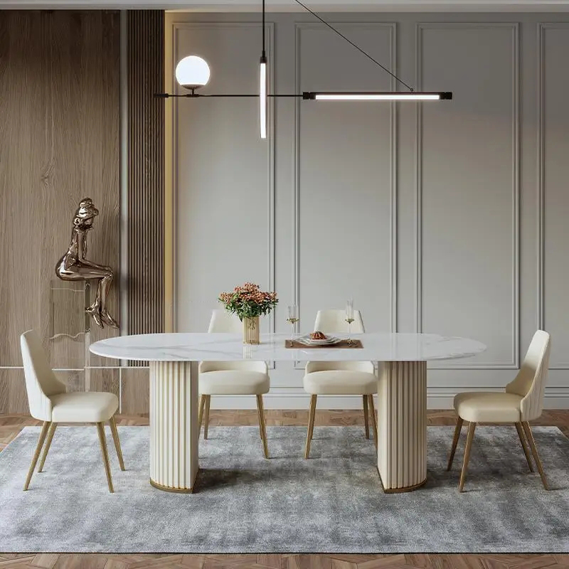 White Design Dining Table Rock Board Modern Light Luxury Dining Table Large Villa Nordic Simple Mesa Cozinha Kitchen Furniture