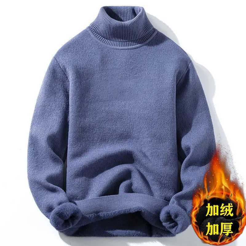 Autumn and winter new mens casual knitted sweater with velvet sweater flannel new spandex turtle neck mens brand clothing W2411111