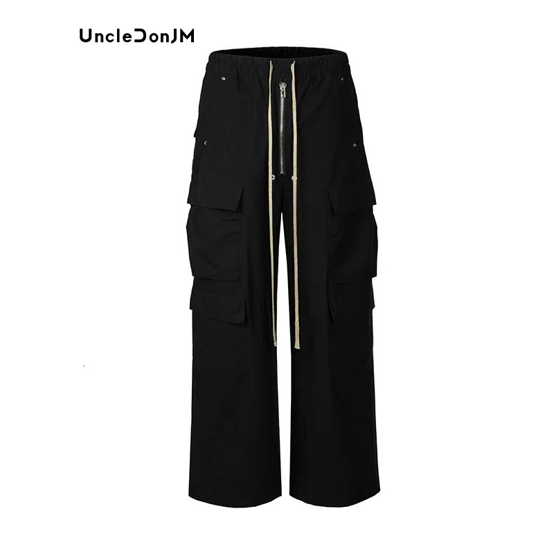 Vintage Zipper Side Pocket Cargo Pants Flared Casual Men Y2k Baggy Japanese Streetwear Trousers 241112