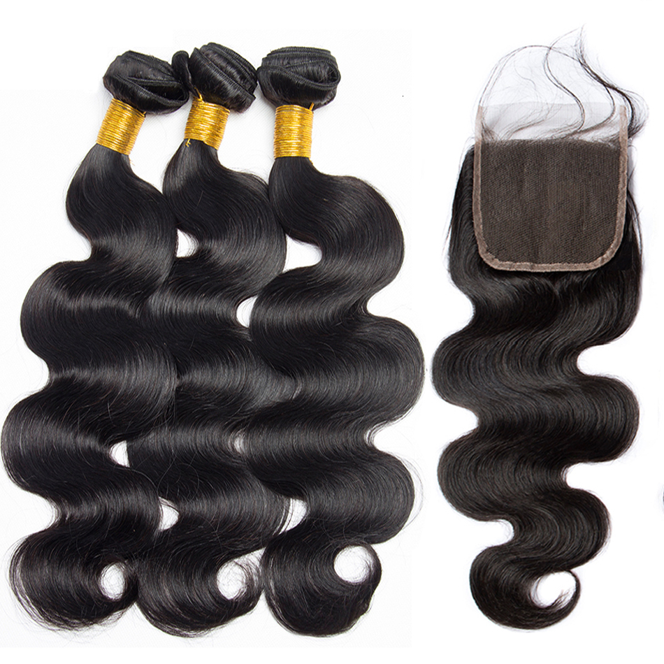 Peruvian Body Wave With Frontal 4X4 Closure Transparent Natural Virgin Human Hair Extensions Wholesale Bundles Weave