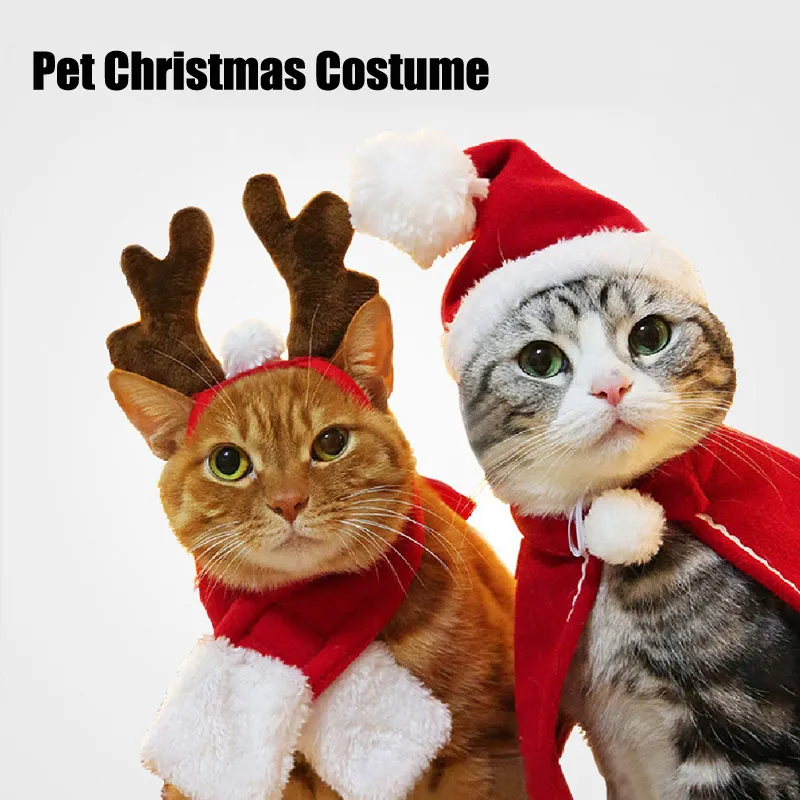 Enjoying Pet Christmas Costumes for Cats Small Dogs Cat Reindeer Antlers Headband Adjustable Doggie Reindeer Hat Santa Scarf, Kitten Christmas Outfit