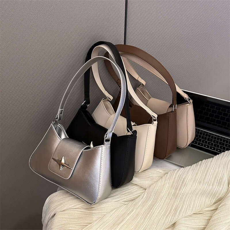 Sier Shoulder Bags for Women 2025 Classic Y2K Small Purse Glossy PU Leather Brand Female Underarm Handbags Daily Bag