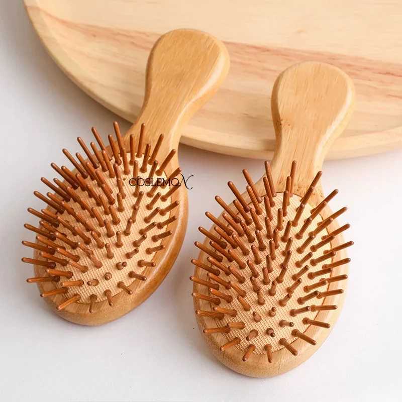 Mini hair comb eco-friendly wooden portable air cushion cute air bag anti-static wide round head massage brush W241112